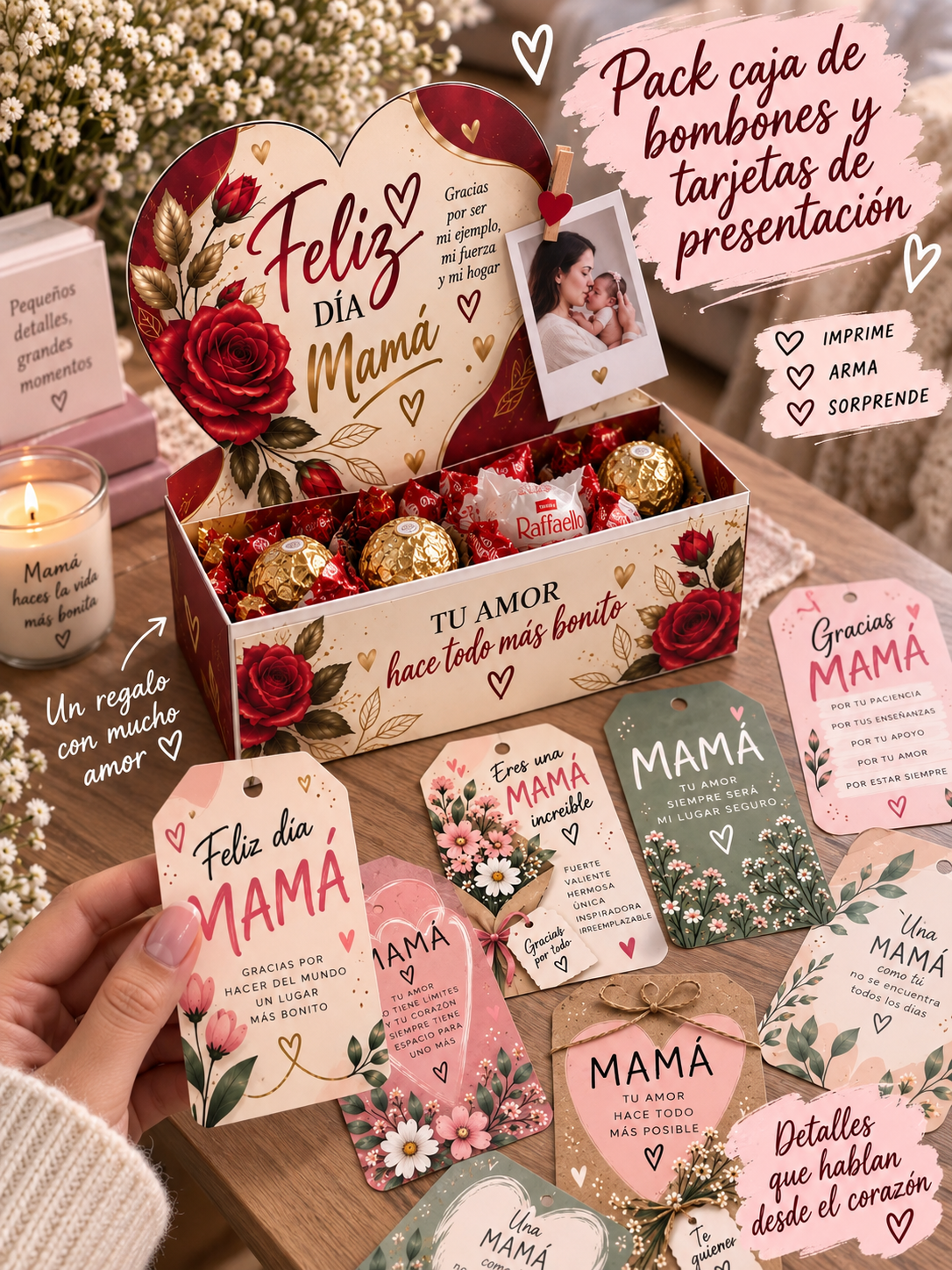 Pack 2 - Día de la Madre · 60 Cajas para bombones + 50 Tarjetas